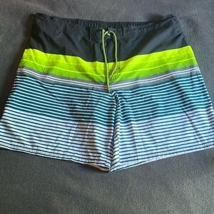 Men's Striped Swim Shorts - Black, Yellow, Blue